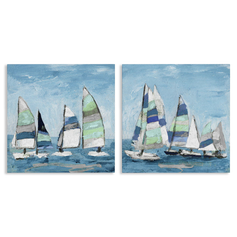Voilier apaisant de style nautique à la marina par Katrina Craven - 2 pièces, H 17 po x l 17 po x P 1,5 po