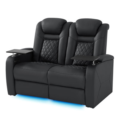 Leather Home Theater Seating Dual Power Movie Theater Chairs Theater Recliner Sofa with 7-color LED by Orren Ellis