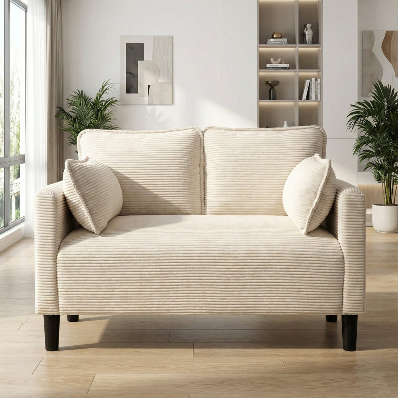 Causeuse en velours côtelé 48 po Cloud | Coussins profonds et poches latérales | Canapé moderne pour petits appartements et dortoirs