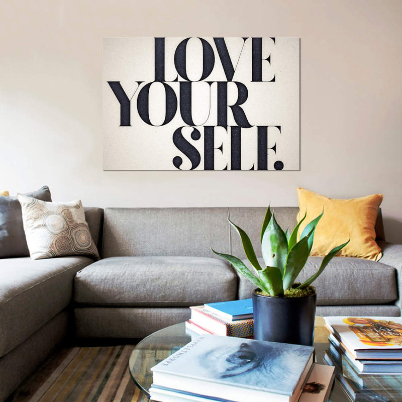 « love you », art textuel sur toile, H 12 po x l 18 po x P 1,5 po