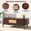 Rattan Storage Coffee Table with Sliding Doors and Solid Wood Legs