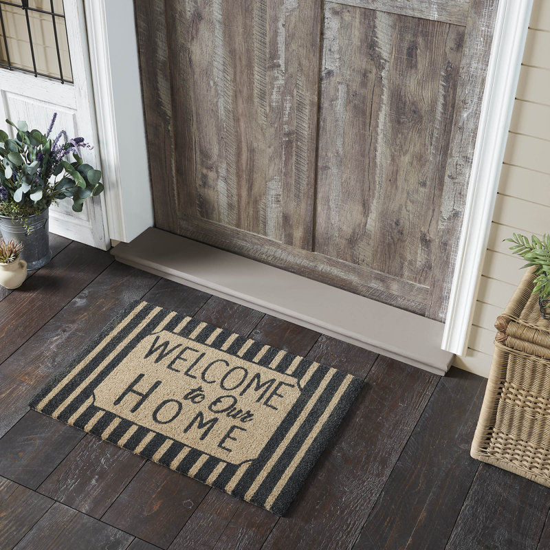 Timeless Classics Welcome To Our Home Charcoal Stripes Coir Rug Rect, 20" W x 30" L