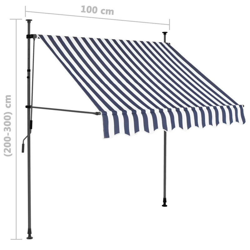 Dakota Fields 120cm D Polyester Cover Retractable Window Awning, Blue/White, 1m W x 1.2m
