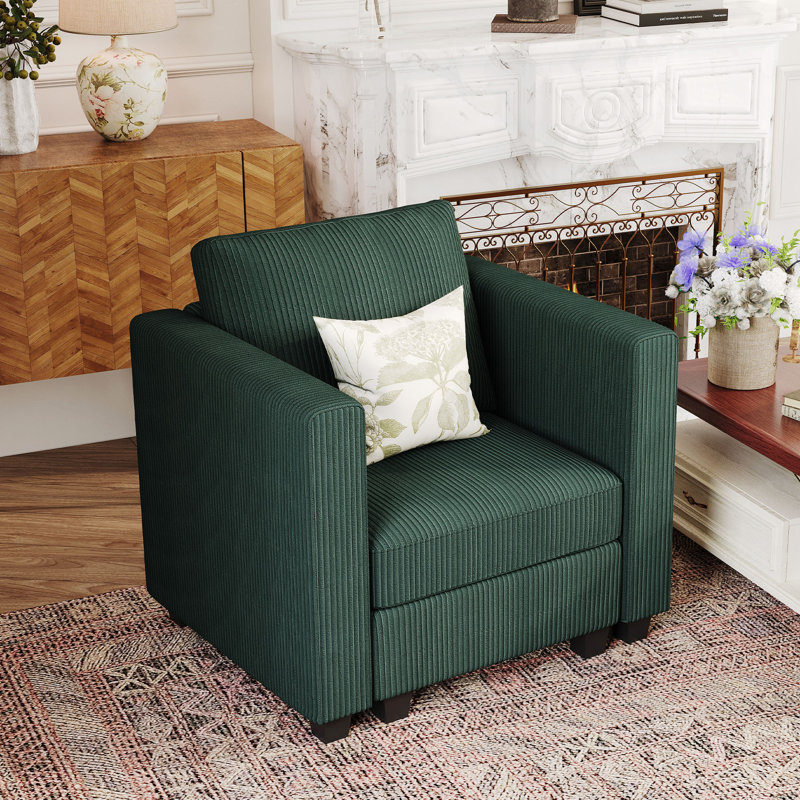 Fauteuil en velours côtelé Vevey, Velours côtelé vert