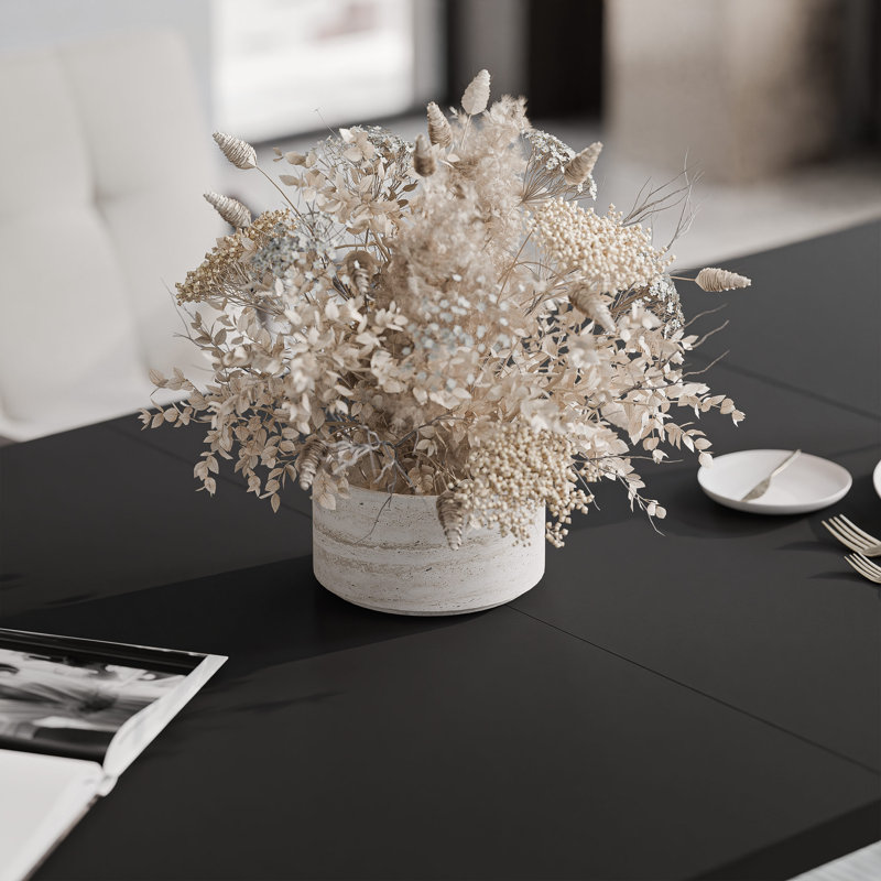 Extendable Metal Base Dining Table, 76cm H x 140cm W x 80cm D, Black Molet, Black