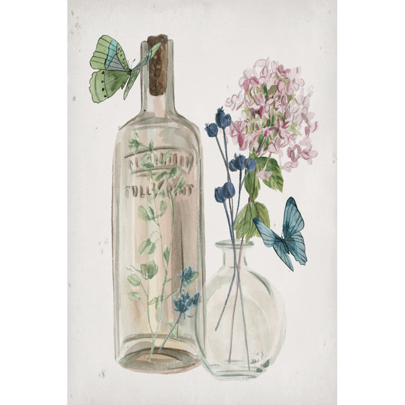 Papillons et fleurs I, H 36 po x l 24 po