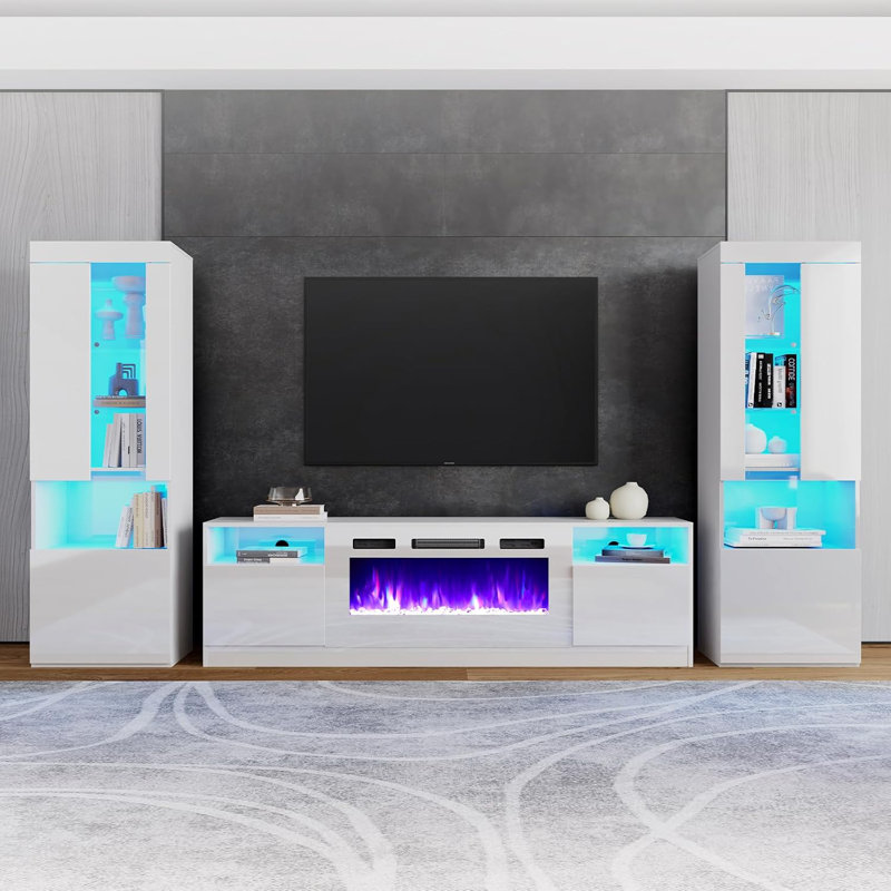 Meuble audio-vidéo Bhhatu, Blanc, H 71 po x L 118 po x l 16 po