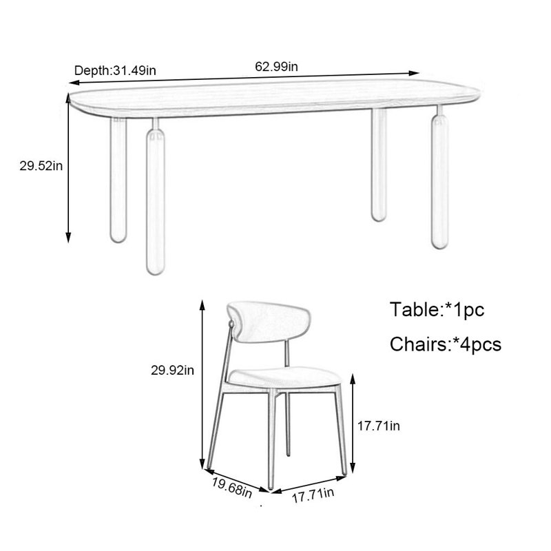 Ensemble de salle à manger Fahmidah, H 29,52 po x L 62,99 po x l 31,49 po