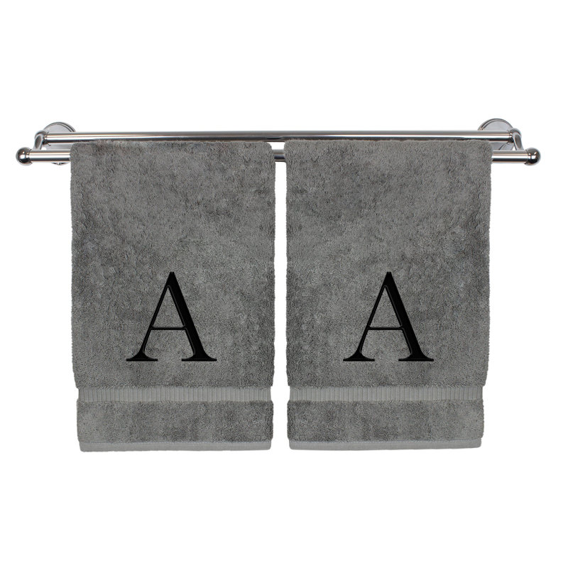 Essuie-mains monogrammés - ensemble de 2 - lettre bloc, A, Gris/noir