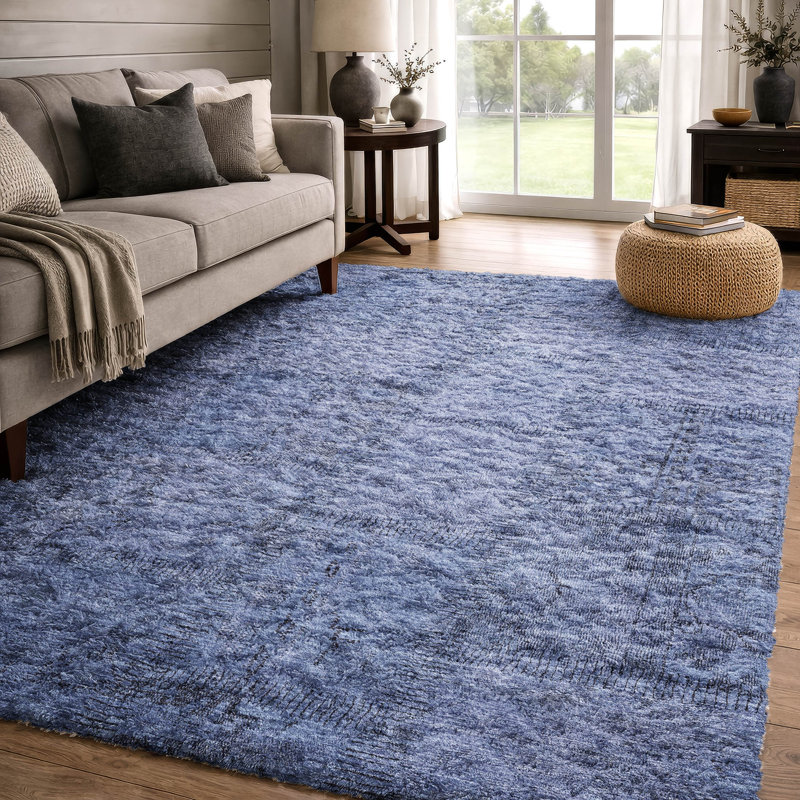 Tapis à poil long de qualité supérieure lavable à la machine ADS685, Bleu, 5 pi x 7 pi 6 po
