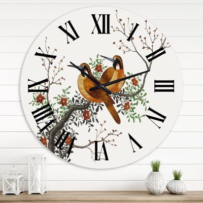 Deux oiseaux chinois sur une branche d'arbre en fleurs - Horloge murale traditionnelle