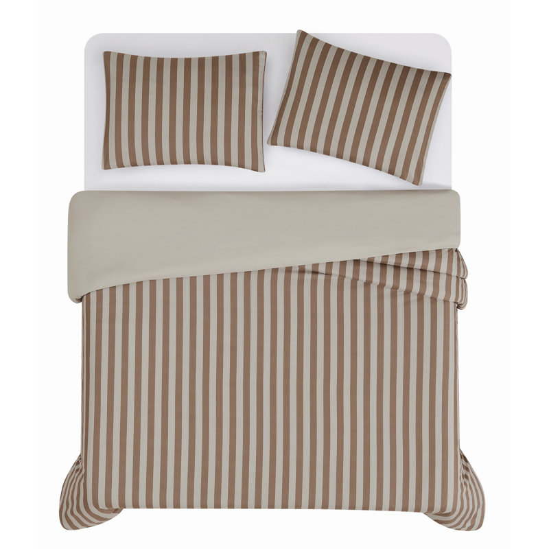 Truly Soft Weston Stripe Microfiber Duvet Sets, Twin Duvet Cover + 1 Standard Sham, Brown Striped