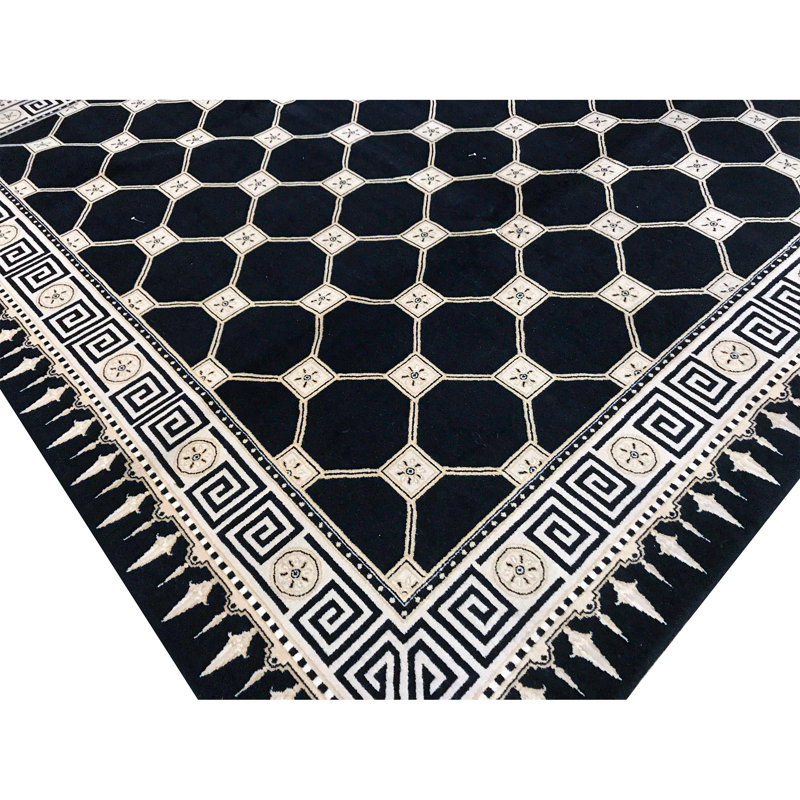 Hand-Knotted High-Quality Black and Beige Area Rug