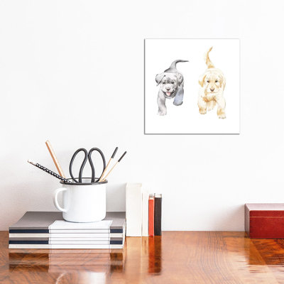 Yellow And Black Lab Puppies by Wandering Laur - Wrapped Canvas Painting