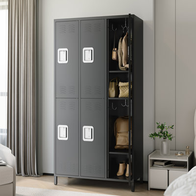 Metal Lockers - 3 Doors Lockable Storage Locker, Sturdy Steel Cabinet with Shelves