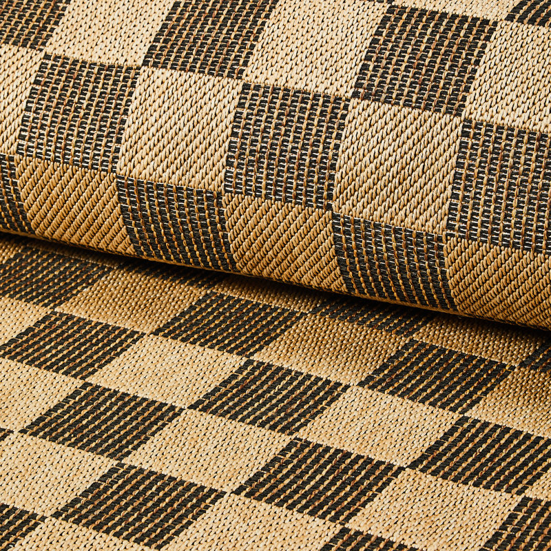 Black Check Indoor/Outdoor Rug, Rectangle 3' x 5'