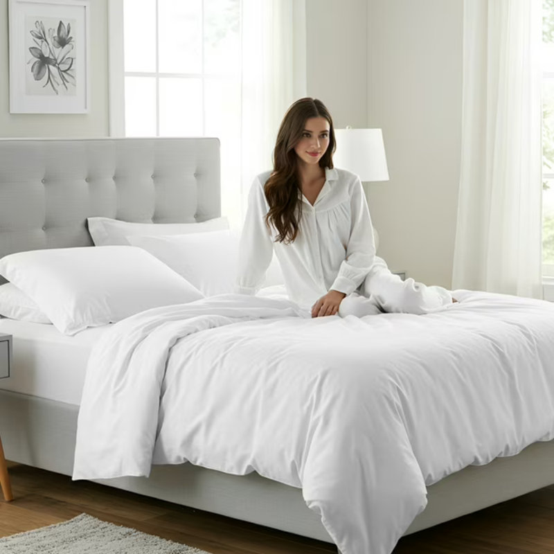Literie Beddora Queen, 3 pièces, 100 % coton, housse de couette douce et respirante avec taies d'oreiller, fermeture à boutons, 200 fils/cm², blanc