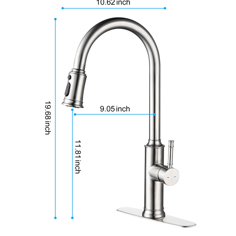 Robinet de cuisine escamotable avec buse haute rotative à 360 °, réglages de pause de jet d'eau, contrôle facile de la température et du débit de l'eau, finition en nickel brossé, fabrication de corrosion, écoulement de bulles en douceur, 6,04 lb,