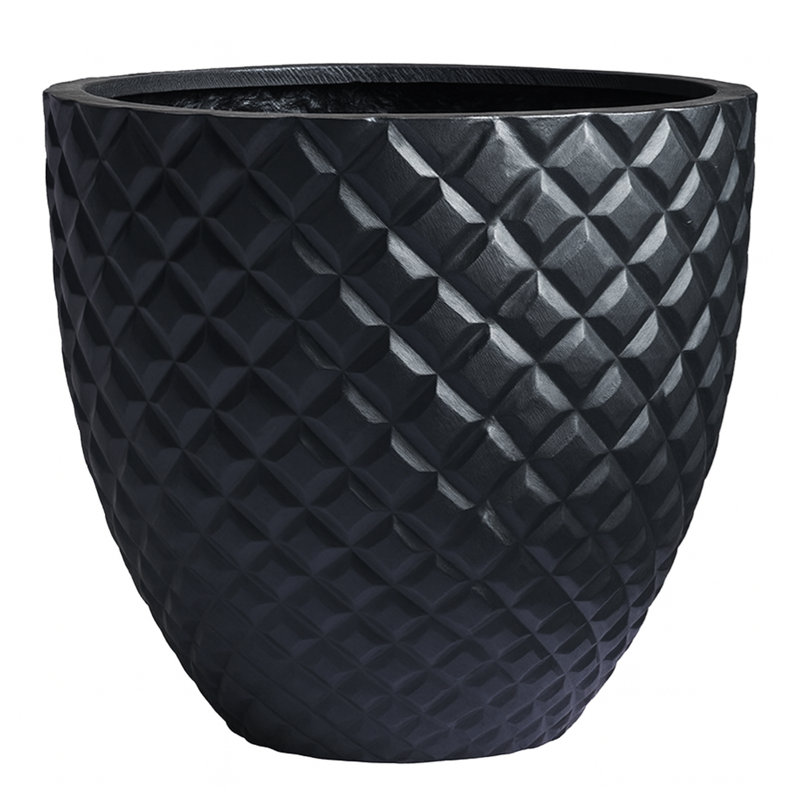 Windrim Black Fiberstone Handmade Pot Planter - Dia 20", 18" H x 20" W x 20" D, Black