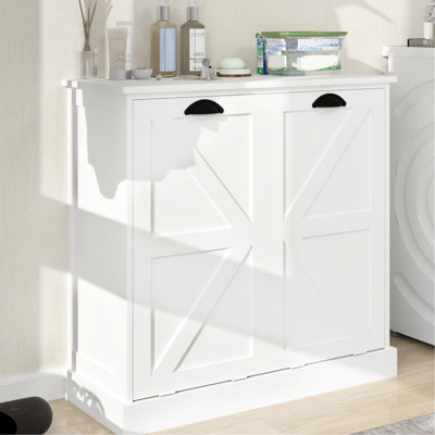 Armoire à linge blanche avec deux compartiments. Style contemporain. Sacs amovibles pour l'organisation. Peinture E1. Stable et sécuritaire. Surface. . Guide d'assemblage inclus. Capacité de 100 livres - Blanc.