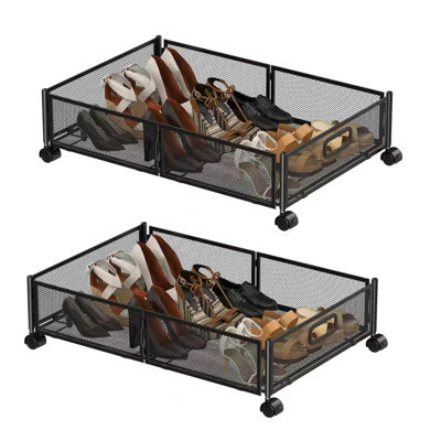 Under Bed Storage with Wheels & Handle,Metal,Large,2 Pack,Black