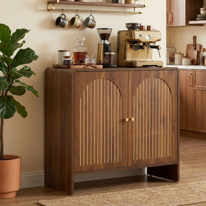 Buffet 31,5 po, 2 portes, arqué, noir, Brun