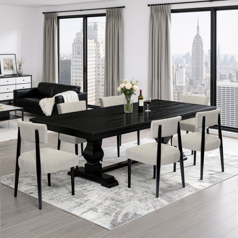 Upholstered Solid Wood Dining Chair Side Chair, Gray, Black