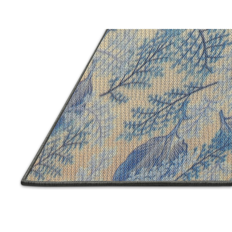 Tapis bleu / beige à motif floral Schultz, Rectangle 7 pi x 9 pi