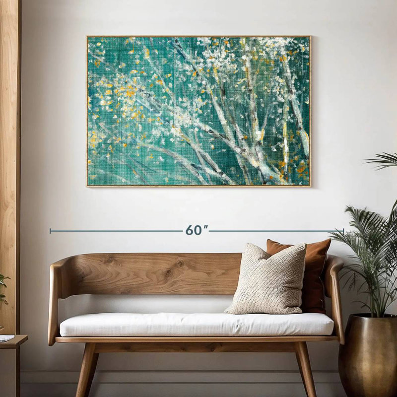 Bouleau bleu II, Cadre flottant en bois naturel, 46 po x 31 po