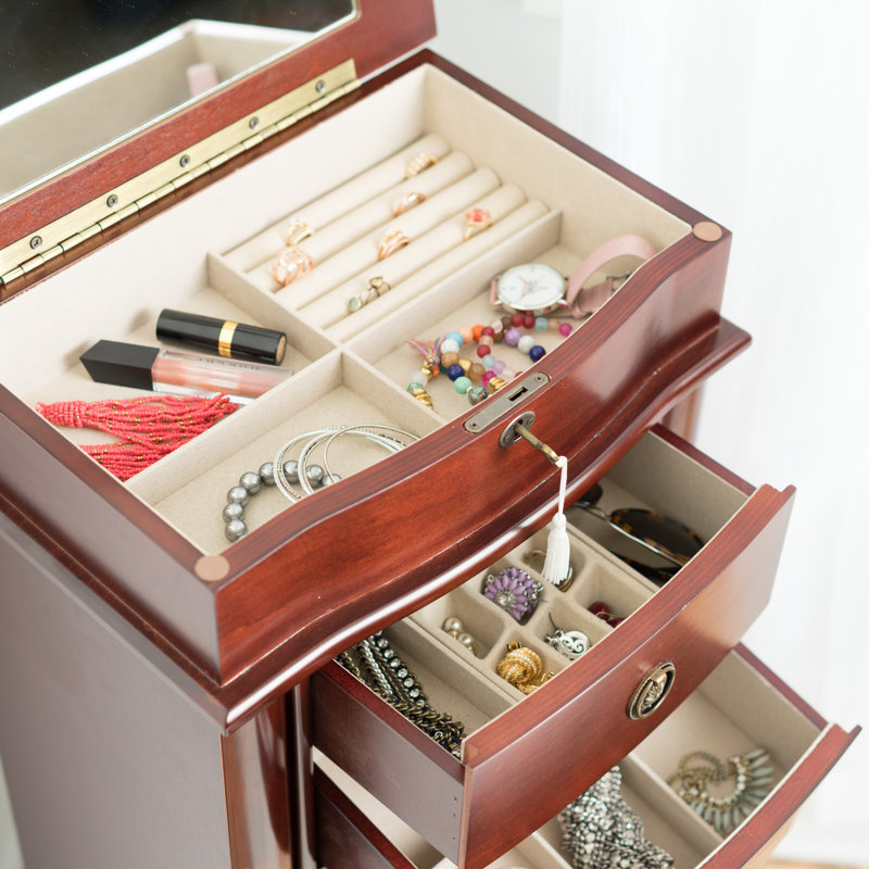 Armoire à bijoux avec miroir Argueta, Cerisier