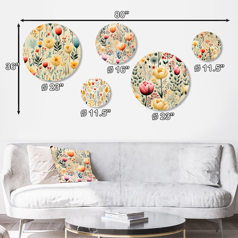 Woodley - Ensemble d'art mural rond 5 plantes