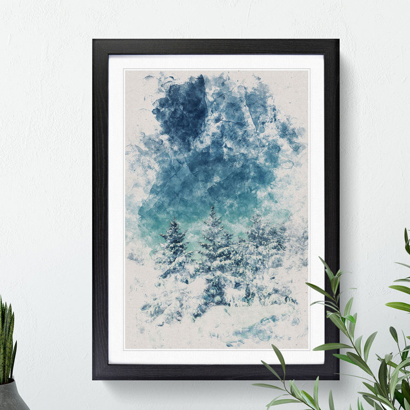 Winter Forest Vol.9 Watercolour - Picture Frame Graphic Art, Black, 90cm H x 65cm W x 2cm D