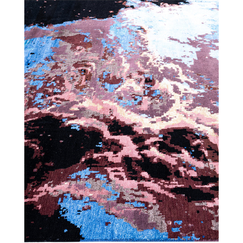 Tapis noué à la main de conception unique Colletti - noir, 8 pi 1 po x 10 pi 2 po