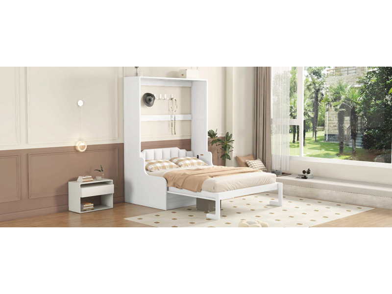 Grand lit escamotable mural avec coussin, Blanc