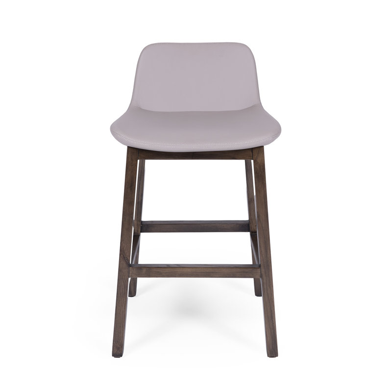 Modern Upholstered Counter Stool With Walnut Base