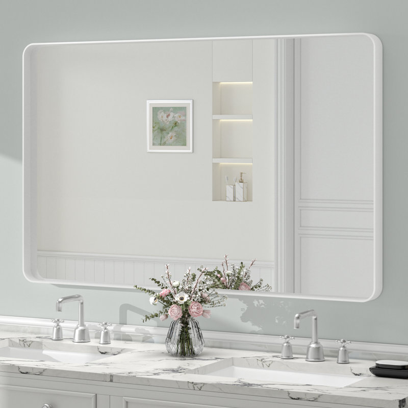 Molly Tempered Glass and Metal Framed French Cleat Mounted Wall Bathroom / Vanity Mirror, 24" x 16", Bronze, Round