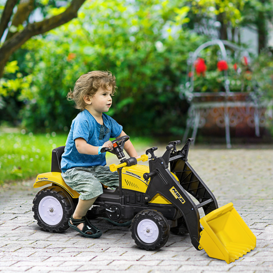 Kids Manual Pedal Ride-On Excavator With Front Loader Digger, Ride-On Tractor For 3 Year Old, Yellow Aosom