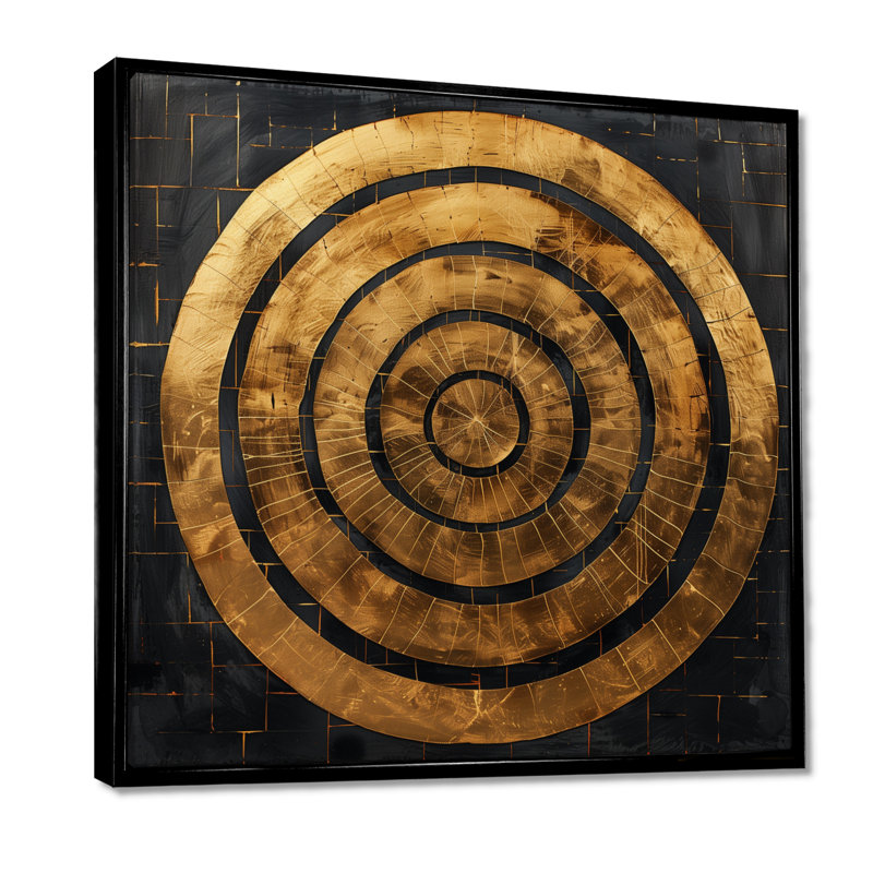 Or noir, sphère abstraite symétrie II - reproduction d'art abstraite, H 16 po x l 16 po, Cadre flottant noir