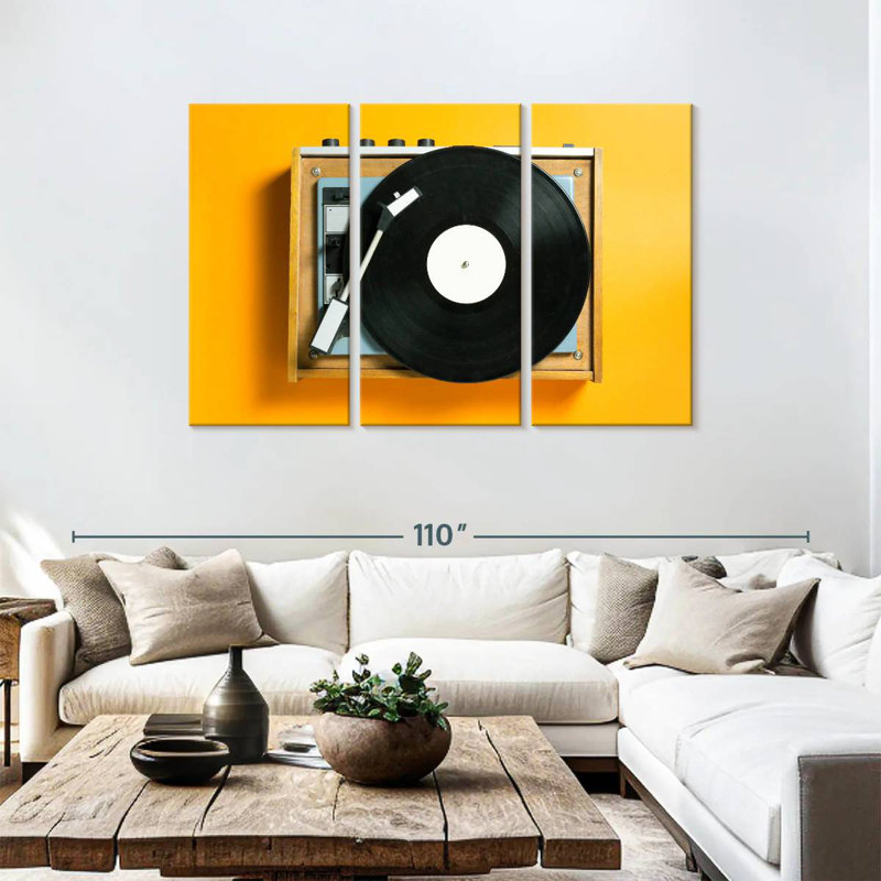 Abarca Retro Yellow Record Player, 48" H x 74" W
