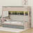 Twin Over Twin Castle Bunk Bed With LED Lights And Storage Drawers, Space-Saving Wooden Bunk Bed Frame With 3-Compartment Shelf & Guardrail, Playhouse Bed-128987852-128987853