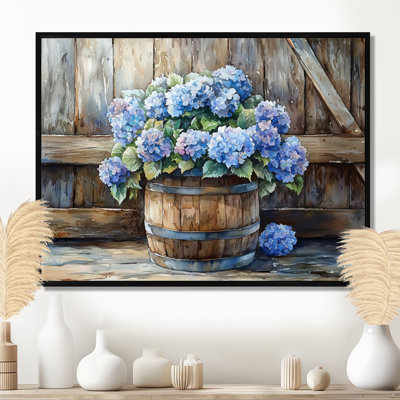 Hydrangeas In A Wooden Barrel - Hydrangea Wall Art