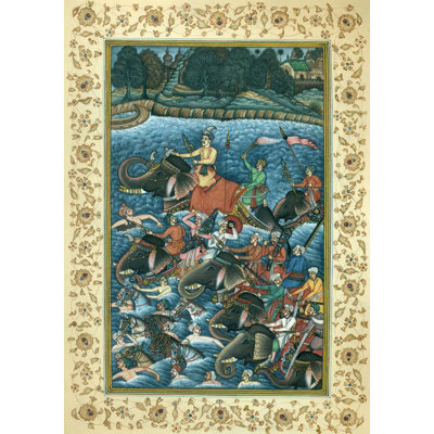 Crossing The River | Persian Miniature Embellished With Real Gold