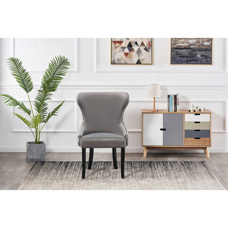 Caesar Velvet Dining Chair - Ergonomic Upholstered Curved Back with Solid Wooden Legs - Modern Side Chair for Living Room Dining Room