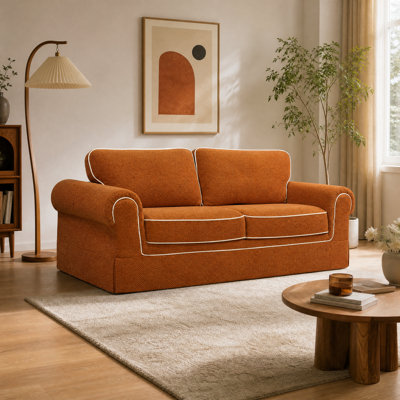 85" Corduroy Loveseat Sofa for Living Room, Boneless Sofa with Wide Rolled Arms, Deep Seated Cloud Couch with Lock-Stitched Edges, Skin-Friendly Comfy 2-Seater Couch, Orange