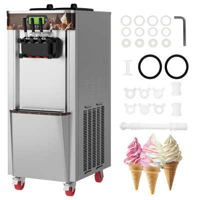 Machine à crème glacée, machine à crème glacée commerciale 2 + 1 à saveur douce, débit de 11,0 à 12,2 gallons par heure, écran ACL de 5 po, auto-nettoyage à touche unique, moteur entièrement en cuivre pour les grignotines, les cafés et les restaurants