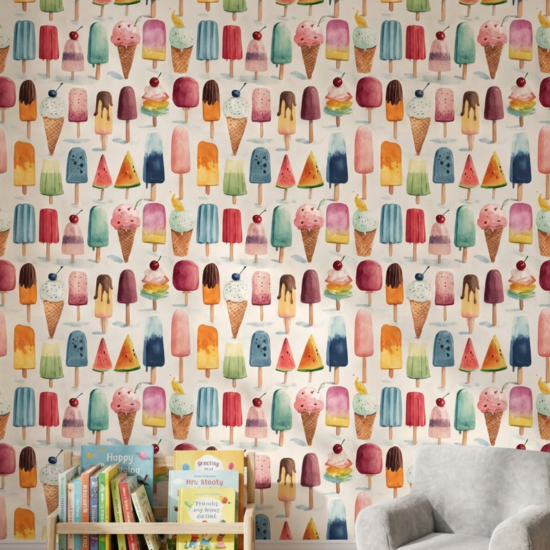 Ice Cream Wallpaper Modern Summer Wall Mural, Non-Pasted