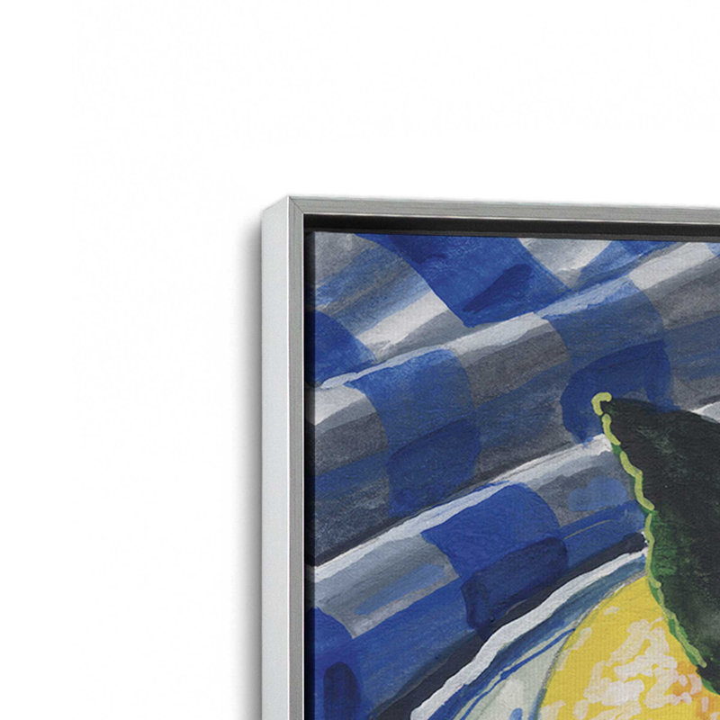«Lemons on a Blue Table» par Kate Jarvik Birch, reproduction d'art, 30 W x 30 H, Silver, Framed Canvas