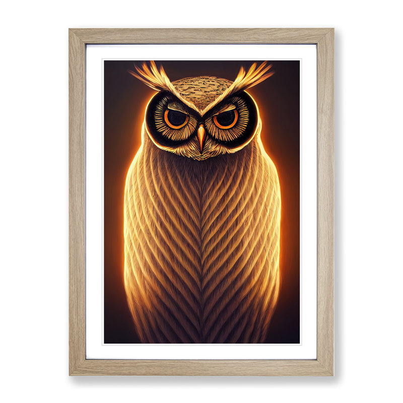 Glowing Owl 1 Piece Single Picture Frame Wall Art, 64cm H x 46cm W x 2cm D, Oak