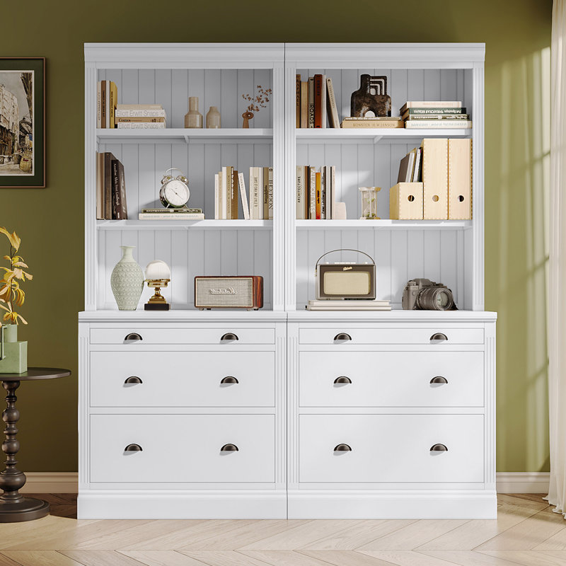 Modern Bookcase Suite With LED Lighting, 2-Piece Set Storage Bookshelf