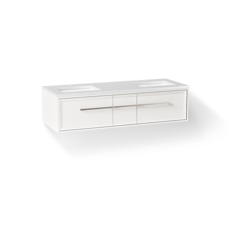 Meuble-lavabo Lodern de 60 po avec comptoir en quartz, lavabo et quincaillerie inclus, Lin blanc